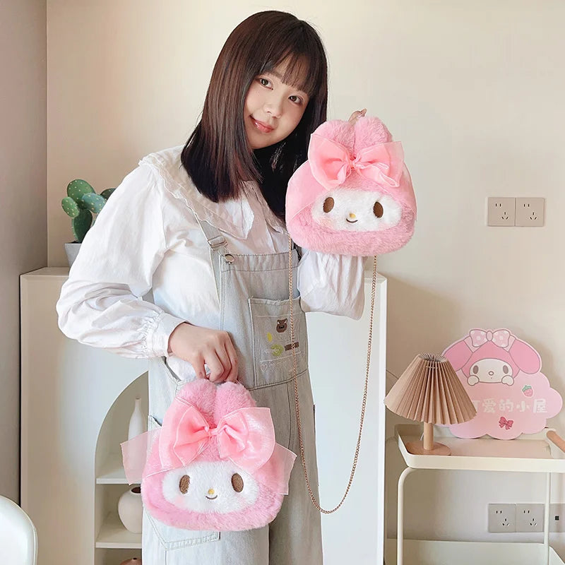 Sanrio My Melody Cosmetic Bag Lovely Plush Bag Handbag Large Capacity Coin Purse Cosmetic Storage Bag Messenger Bag Gifts Girl