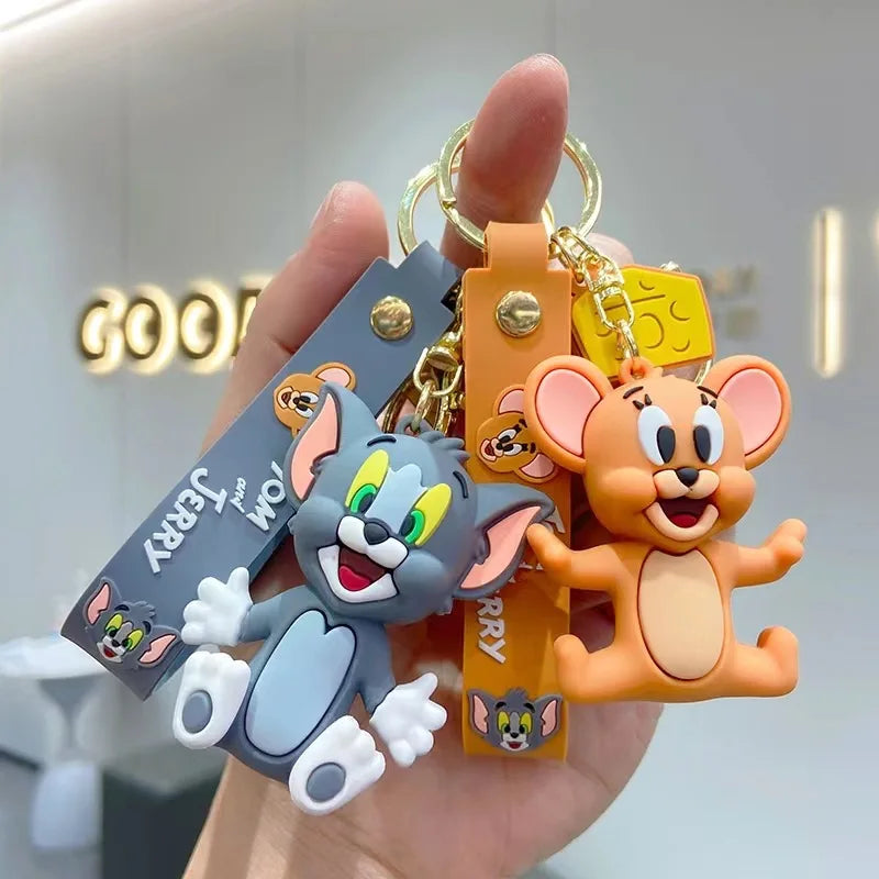Anime Disney Keychain kawaii Tom and Jerry Cartoon Figure PVC Doll Bag Keyring Ornament Accessories Children Toys Birthday Gifts