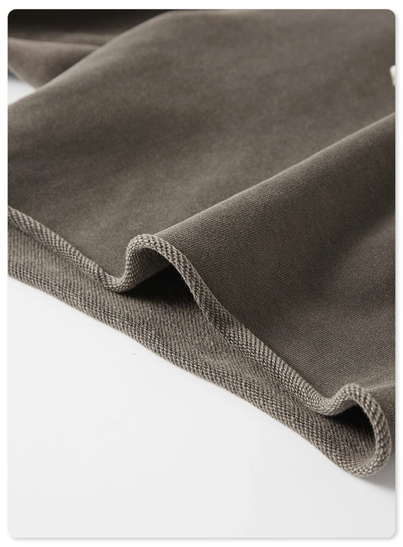 ZODF New Summer Men Retro Washed Shorts Unisex Drawstring Loose Edge 420gsm Solid Knee Length Cotton Pants Streetwears HY0589