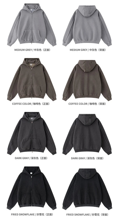 ZODF Retro 2025 Autumn Winter Unisex Zipper Fleece Hoodie 400gsm Washed Batik Warm Hooded Coat HY1084