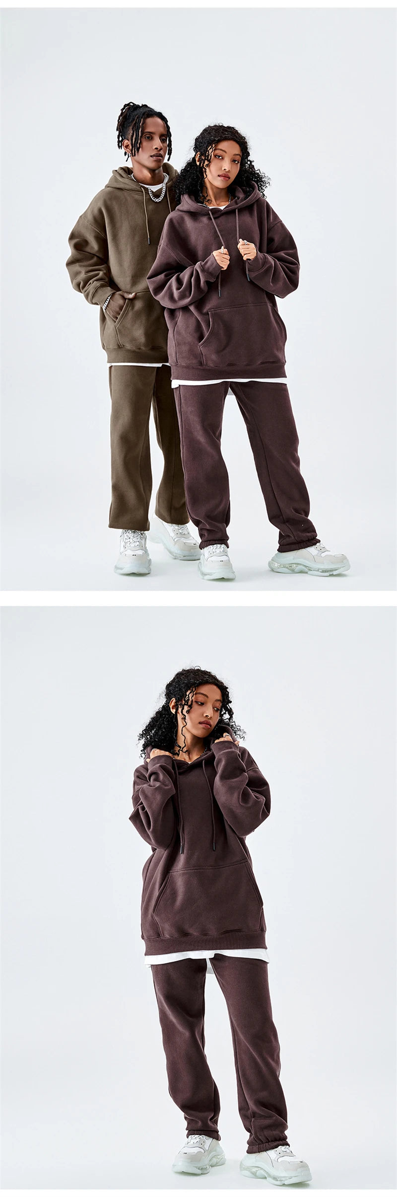 ZODF Casual Winter Men 350gsm Fleece Hoodie Unisex Loose Warm Solid Hooded Sweatshirt Pullover 18 Colors HY0728