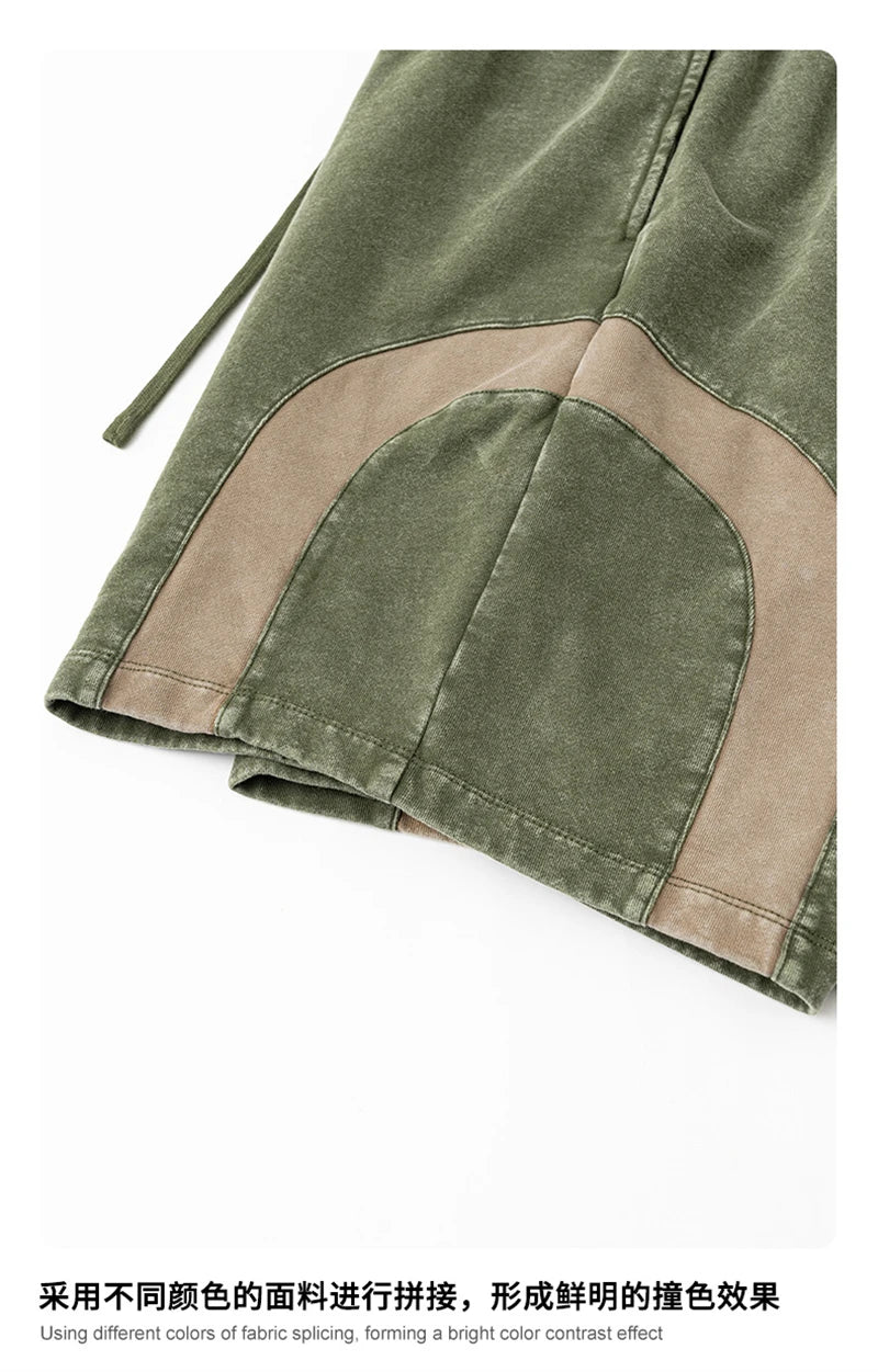 ZODF 2025 Summer Patchwork Washed Cotton Shorts For Men Unisex Retro Y2K High Street Distressed 330gsm Shorts Streetwears HY1057