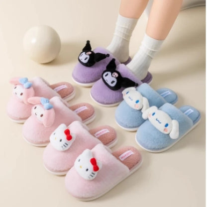 Cartoon Cute Kt Cat Melody Kuromi Cinnamoroll Autumn Winter Thick Bottom Anti Slip Slippers Home Indoor Shoes Exquisite Gifts