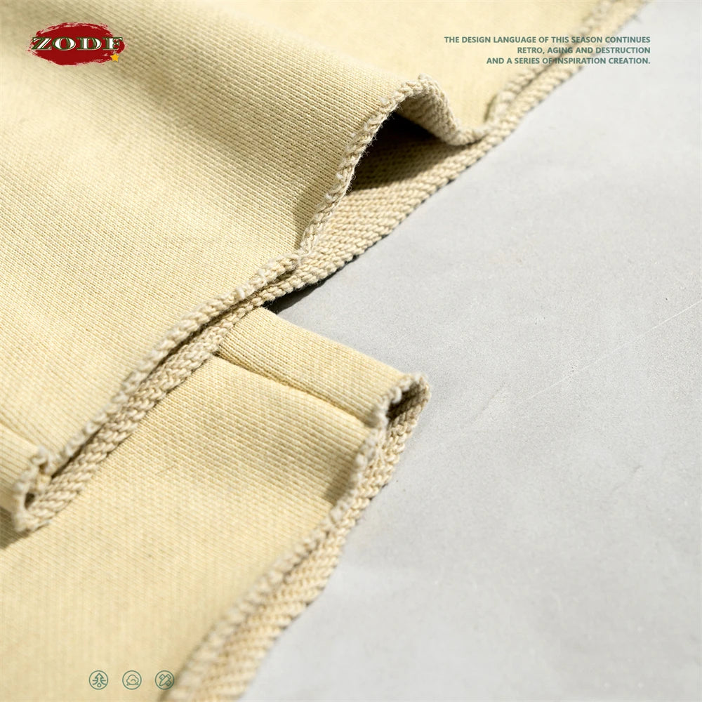 ZODF 2023 Spring Men 380gsm Washed Cotton Pants American Retro Unisex Loose Edge Oversized Straight Trousers Streetwears HY0537