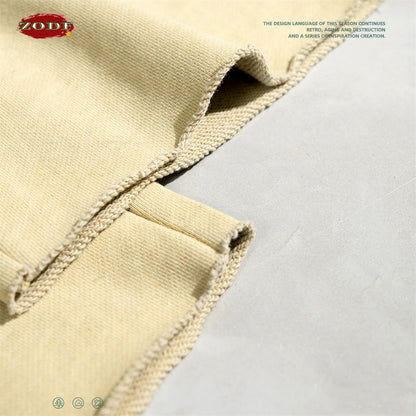 ZODF 2023 Spring Men 380gsm Washed Cotton Pants American Retro Unisex Loose Edge Oversized Straight Trousers Streetwears HY0537