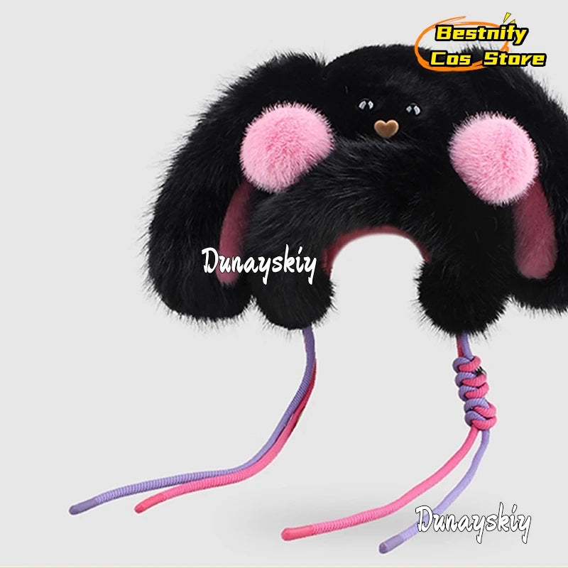 Bestnify Cos Fluffy Blusher Rabbit Plush Hat 54-58CM Polyester