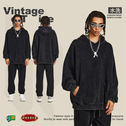 ZODF Retro Autumn Winter Washed Cotton Hoodies Unisex Loose 380gsm Knitted Sport Hooded Pullovers Brand Clothes HY0884