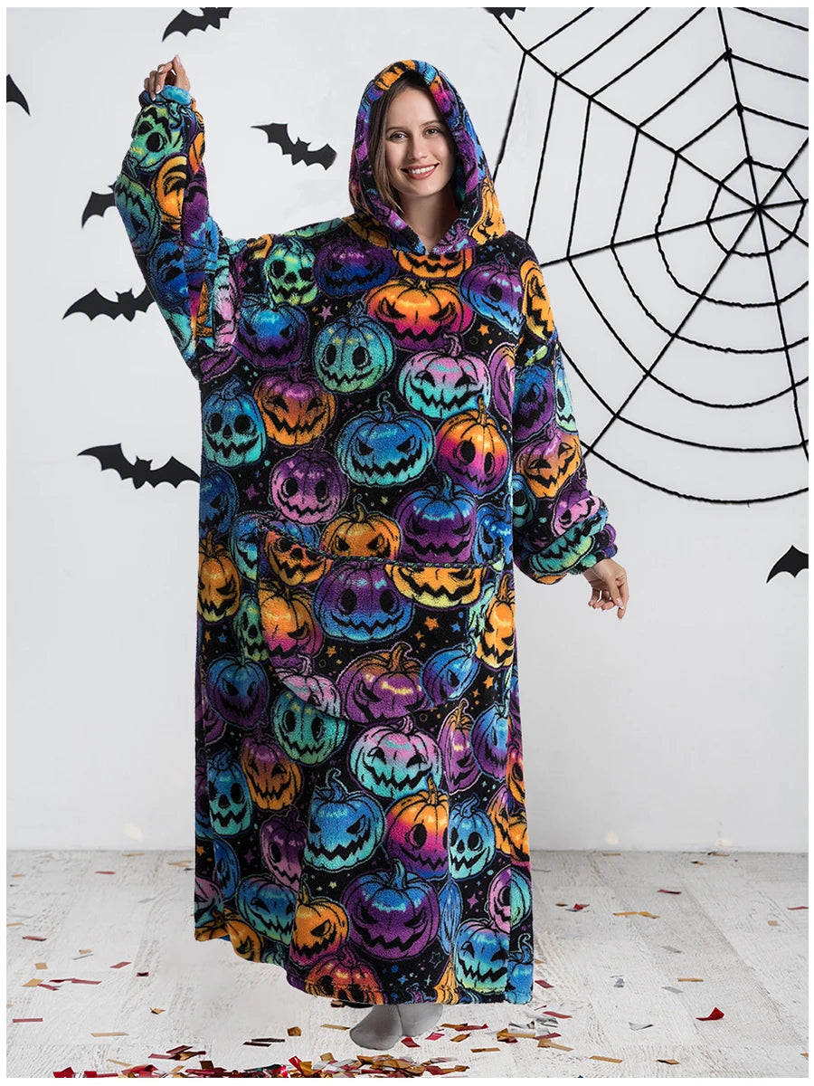 Oversized Blanket Hoodie for Adults Long Women Men Clothes Winter Thicken Fluffy Wearabled Hooded Blanket Warm Flannel Blankets
