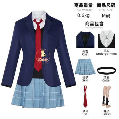 iCoser Anime My Dress-Up Darling Marin Kitagawa Cosplay Costume Blue Skirt Suit School Uniform Season 2 Halloween for Women Girl