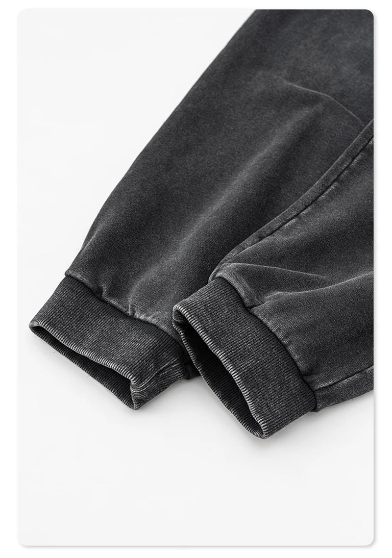 ZODF Retro Men Washed 380gsm 100% Cotton Sweatpant Unisex Loose Sport Solid Joggers Pants For Spring Autumn  HY0901