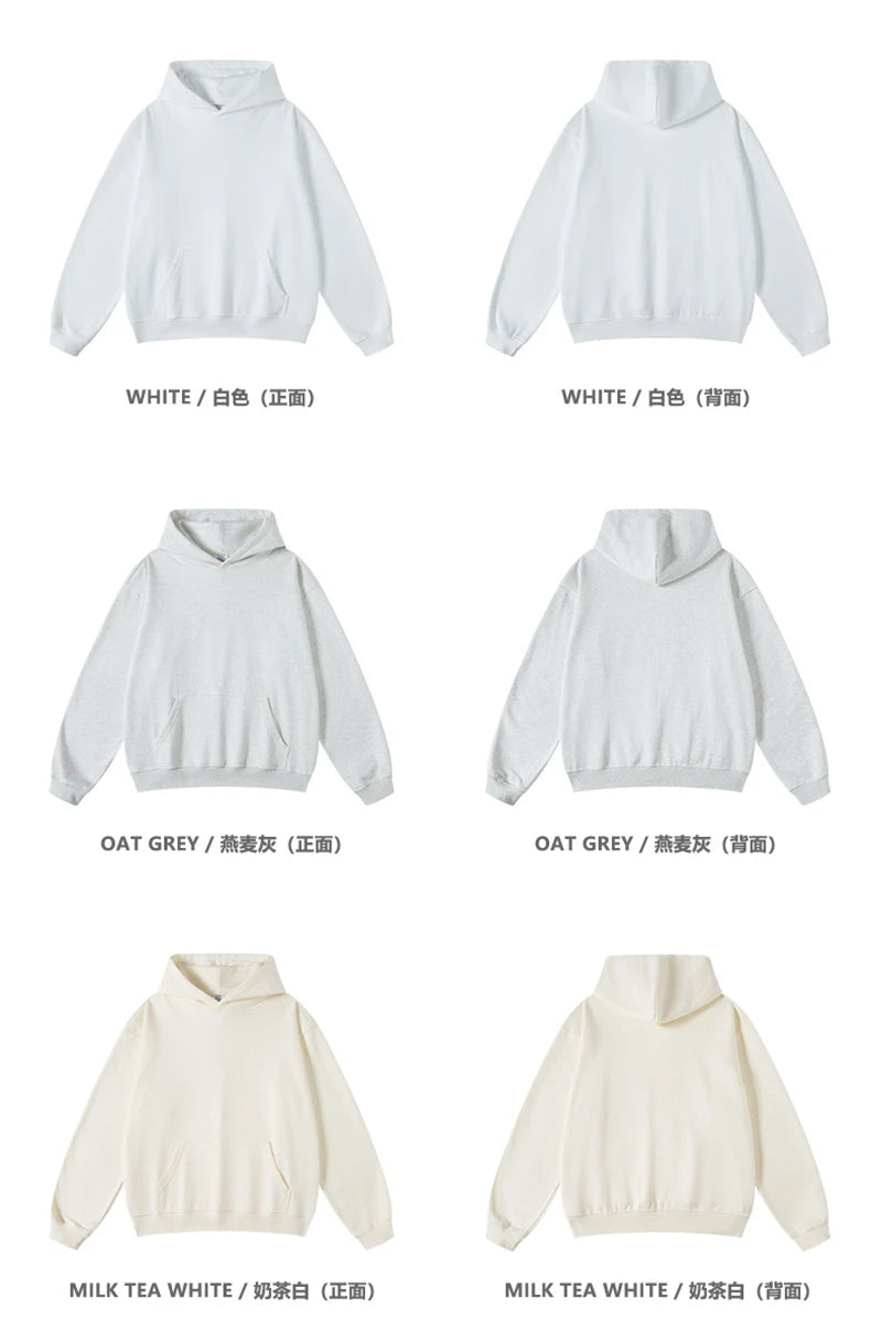 ZODF New Winter 440gsm Terry Hooded Hoodies For Men Retro Unisex Couple Loose Oversized Solid Pullovers Streetwears HY0664