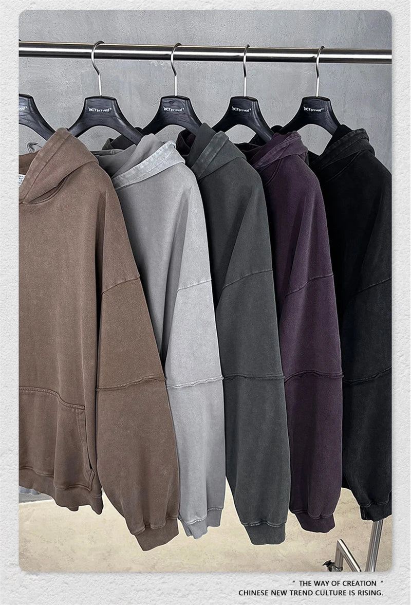 ZODF Vintage 2025 Autumn 370gsm Fake 2-Piece Hoodies For Man Unisex Washed Fire Snowflake Hooded Pullovers Terry Coats HY1108