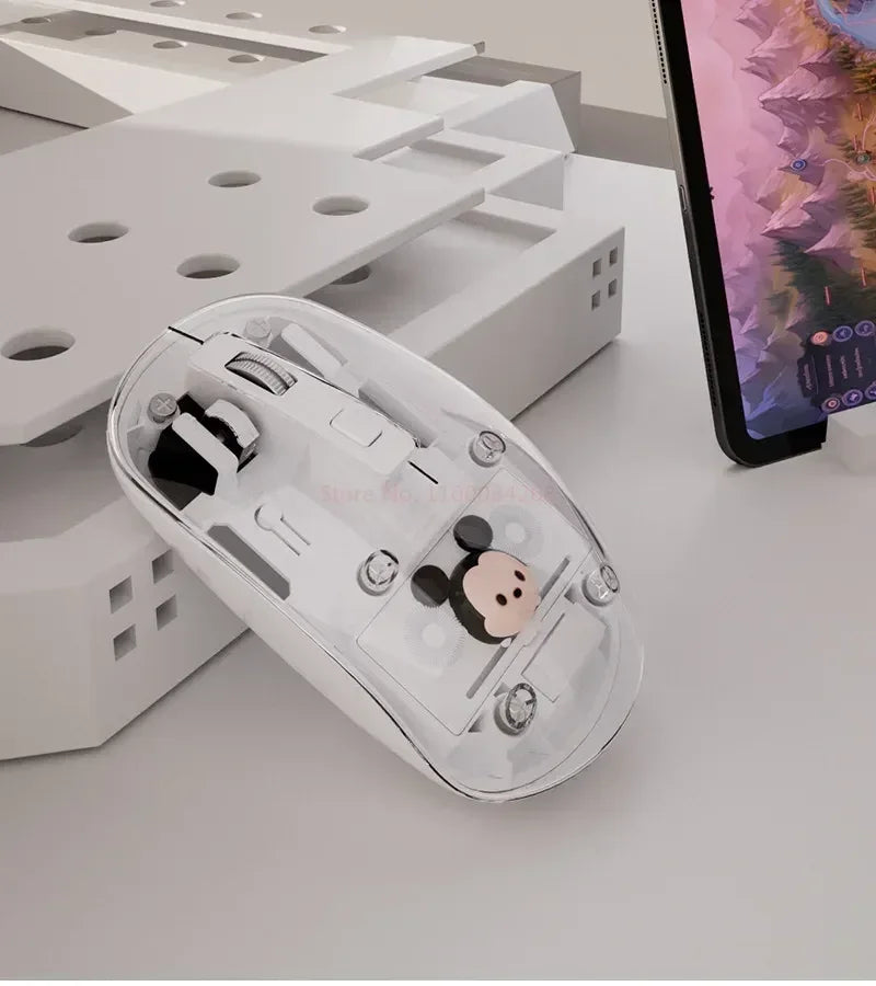 New Disney Wireless 2.4g Transparent Mouse Dual Bluetooth Charging Mute Silent Female Tablet Computer Notebook Office Gift
