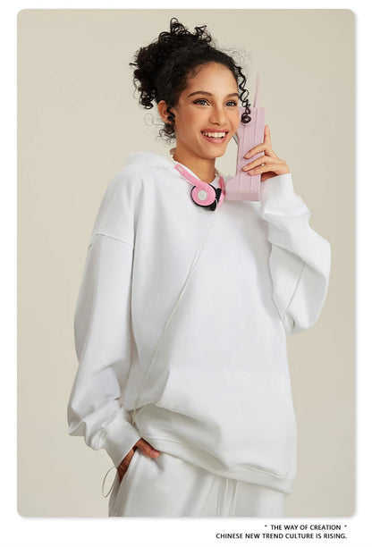 ZODF New Winter 440gsm Terry Hooded Hoodies For Men Retro Unisex Couple Loose Oversized Solid Pullovers Streetwears HY0664