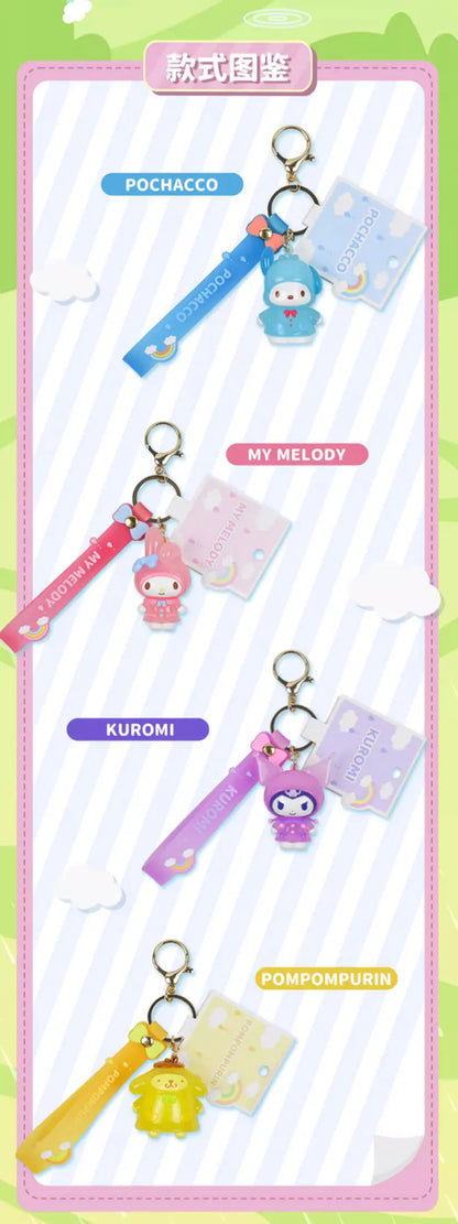 Sanrio Kuromi Pompompurin Mymelody Pochacco Hello Kitty Figure Pendant Keychain Holder Keychain Car Keyring Kids Birthday Gift