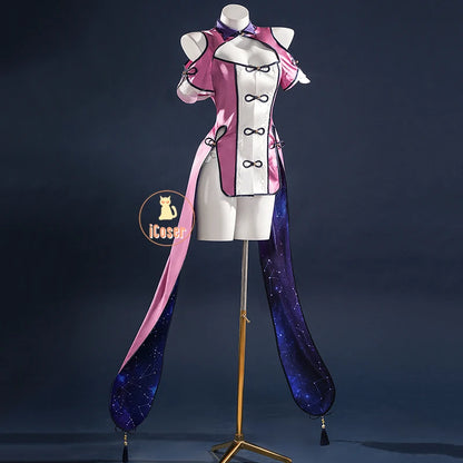 Anime Date A Live Mukuro Hoshimiya Cosplay Costume Dress Spirit Form Outfit Lilac White Astral Qipao Halloween for Women Girls