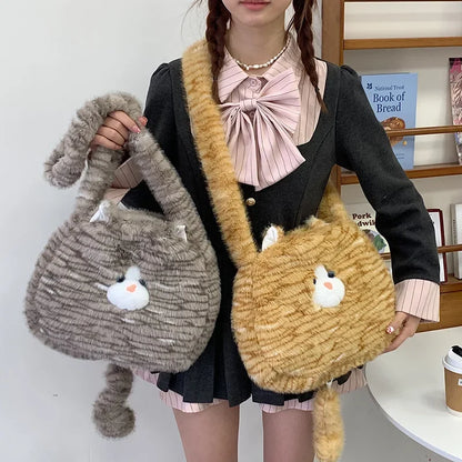 Cute Cat Plush Crossbody Bag for Women's New Instagram Soft and Cute Furry Large Capacity High-end Sensory Communication Tote