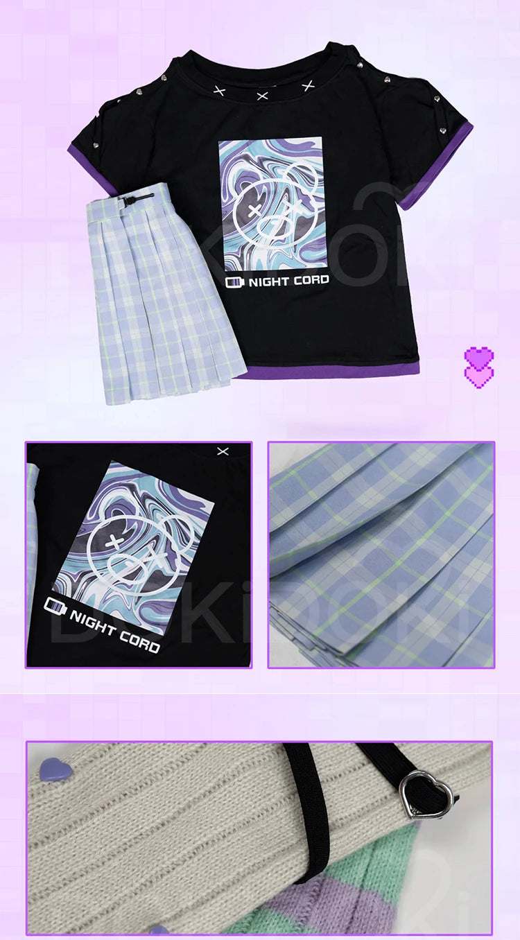 Yoisakii Kanadee Cosplay Costume Game DokiDoki-R Cosplay Women Cute Dress Cosplay Kanadee Bag Earphones Halloween Wig