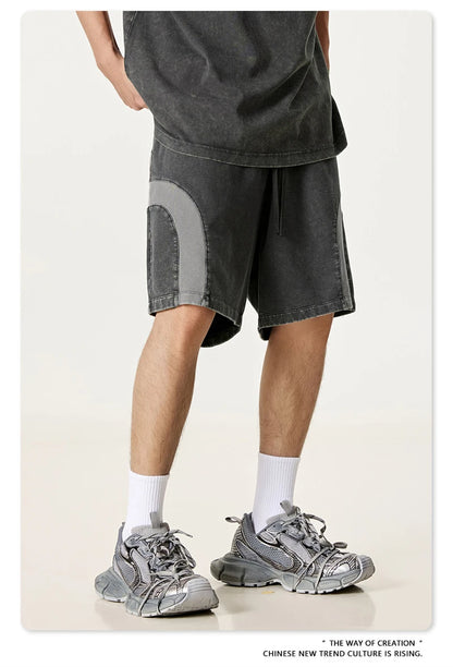 ZODF 2025 Summer Patchwork Washed Cotton Shorts For Men Unisex Retro Y2K High Street Distressed 330gsm Shorts Streetwears HY1057