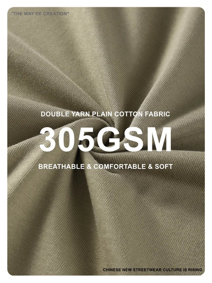 ZODF New Summer Men 100% Cotton Solid T Shirts Unisex High Street Heavy Weight 305gsm Oversized FG Noshrink T-Shirt Tops HY0165