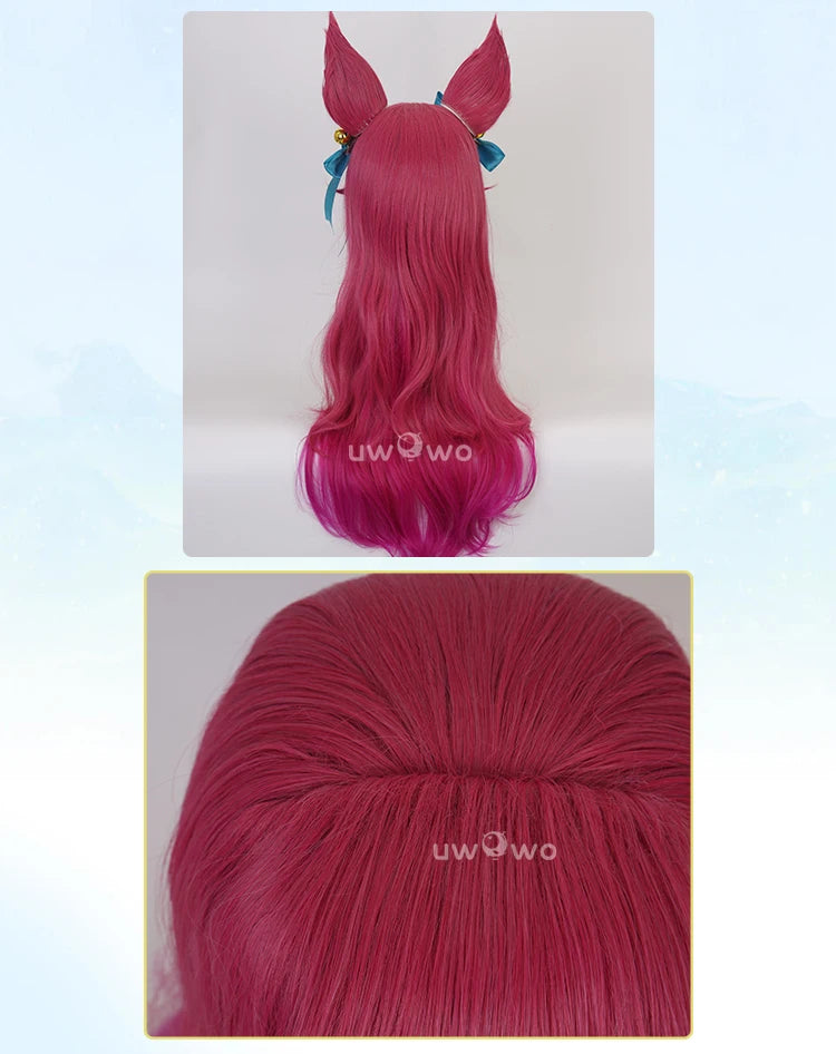 IN STOCK UWOWO League of Legends LOL Spirit Blossom Ahri Foxx Cosplay Wig With Ears Long Hair