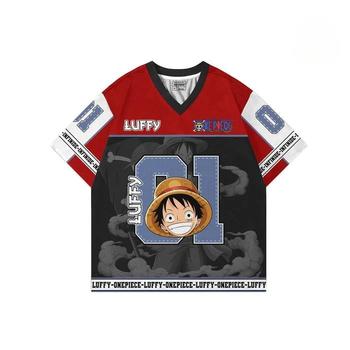 01 Jersey One Piece LUFFY Anime Y2k Korean Style Kpop Baseball Hockey T-shirt Fashion Streetwear Anime Daily Unisex Tops Tees