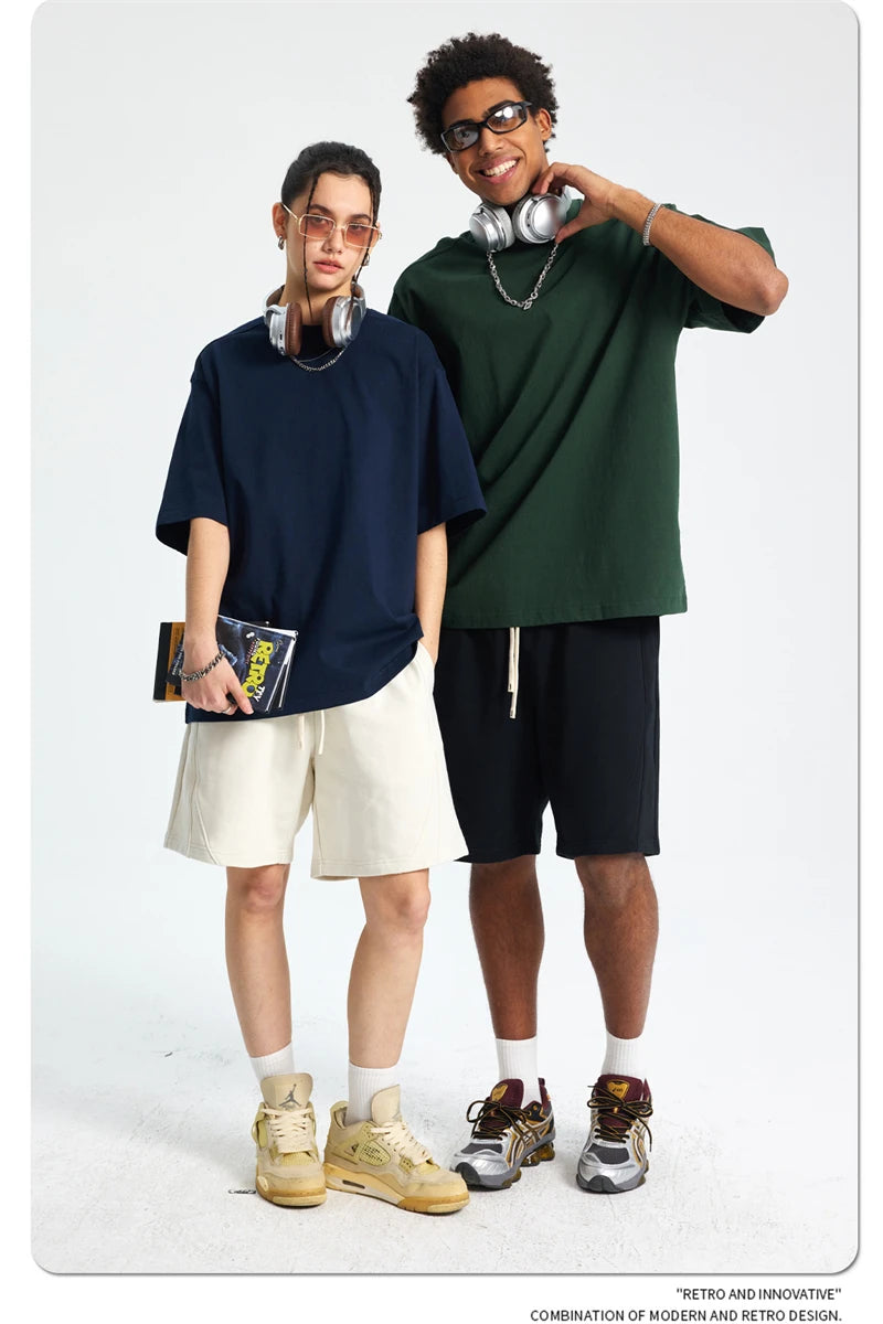 ZODF Trendy 2025 Men 275gsm Cotton T-Shirts Unisex Summer Patchwork Solid O Neck T Shirt Brand Tees HY1045