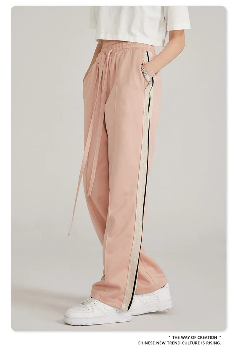 ZODF Spring Summer 275GSM Basic Side Webbing Trousers For Men Unisex American Retro Casual Sports Straight Pants HY0540