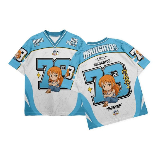 2526 New Bandai Anime One Piece Luffy Summer Jersey T-shirt Oversized 3D Adult and Children's Multifunctional Top Christmas