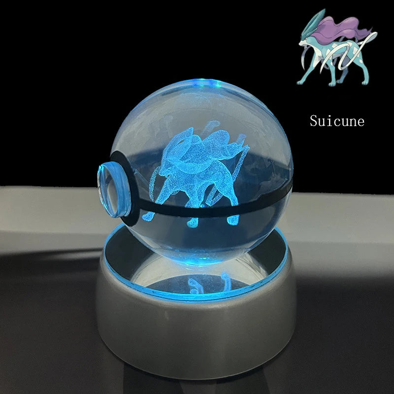 Pokemon 3D Crystal Ball LED Night Light with Glastrier Charizard Eternatus Froakie Pokeball – Anime Game Birthday Gift