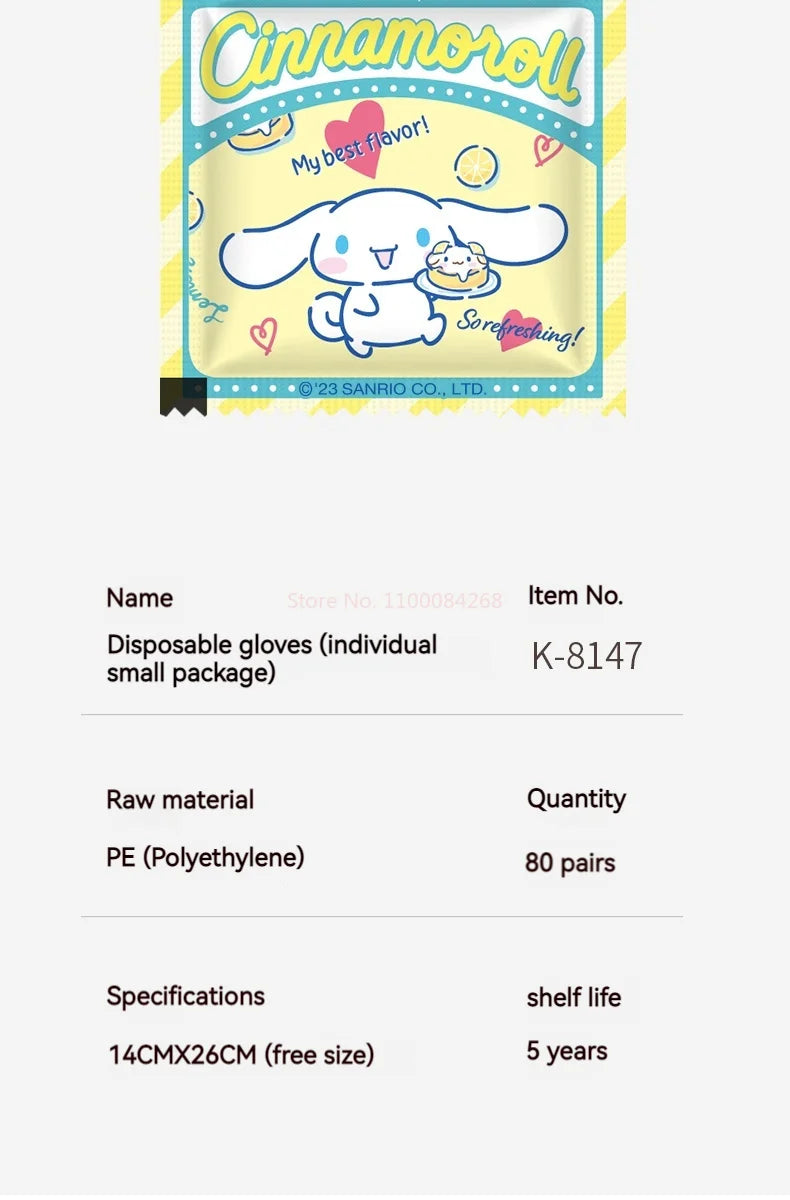 Sanrio Disposable Gloves, Single Pack, Small Bag, Household Food Grade Kitchen Cleaning, Thickened Pe Transparent Gloves