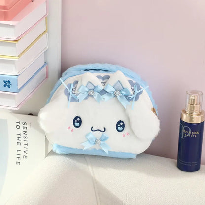 Kawaii Cinnamoroll Kuromi Hello Kitty My Melody Plush Bag Cosmetic Pouch Cartoon Anime Soft Makeup Bag for Daily Use & Travel