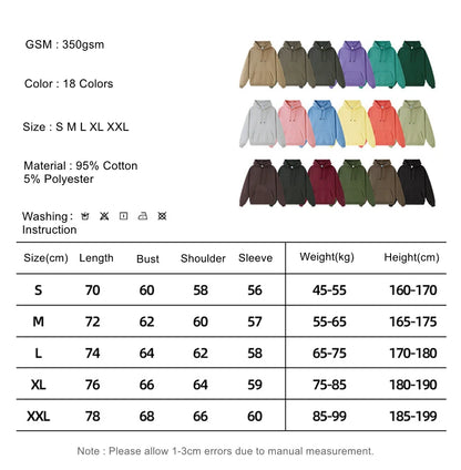ZODF Casual Winter Men 350gsm Fleece Hoodie Unisex Loose Warm Solid Hooded Sweatshirt Pullover 18 Colors HY0728