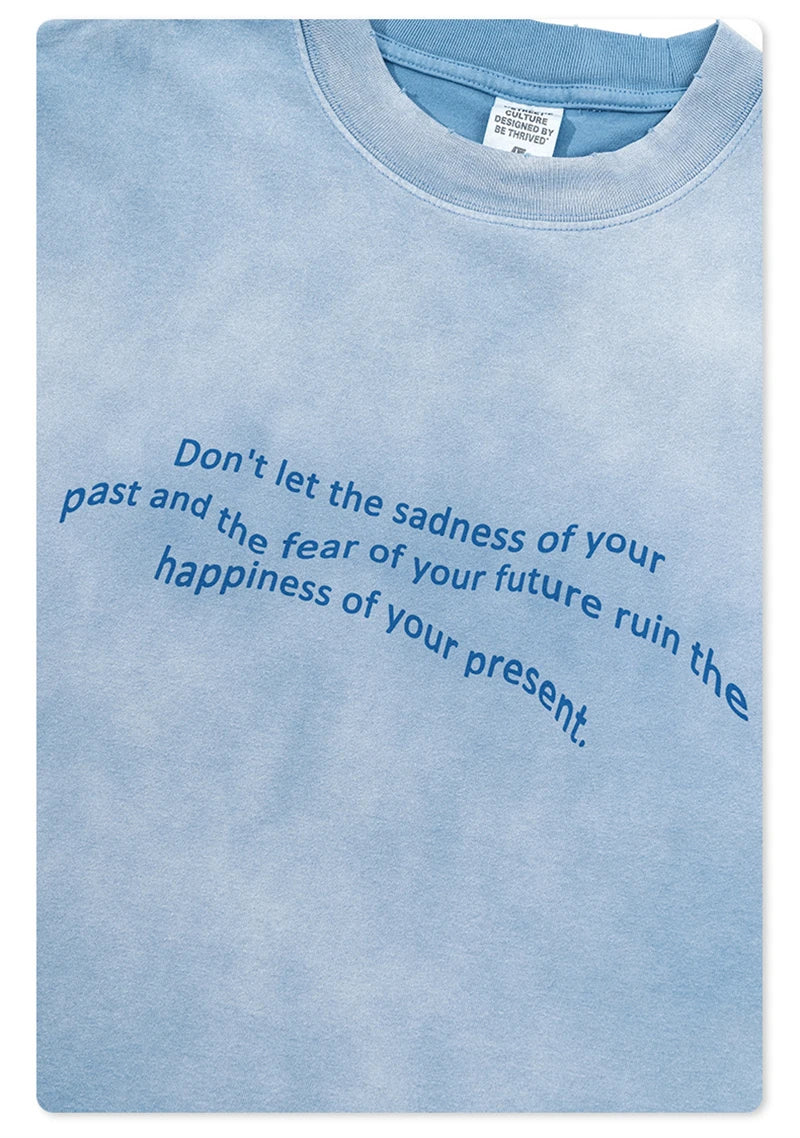 ZODF Summer High Street Printing T-Shirts For Men Unisex Retro Washed 250gsm Ripped Cotton T Shirt Brand Tops HY0858