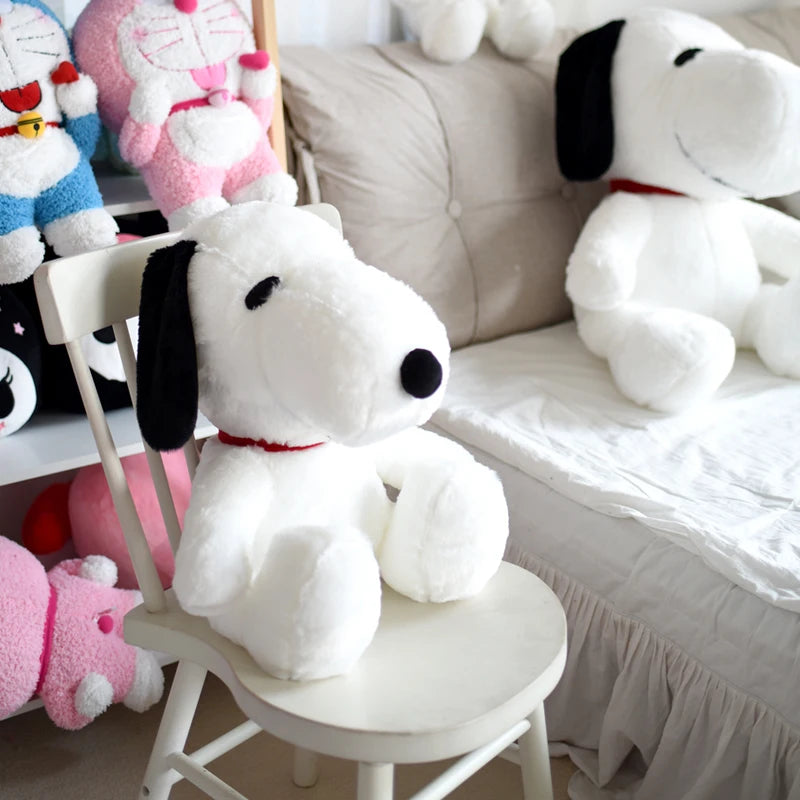 Cartoon Snoopy Plush Toy Stuffed Animal Black and White Dog Plushies Lovely Sitting Dog Doll Sofa Bed Room Decor Gifts Girl