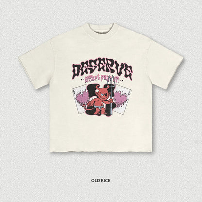 ZODF America Retro Summer 100% Cotton T-Shirts For Men Unisex Washed 310gsm Comfortable High Street Printing T Shirt Tops HY0862