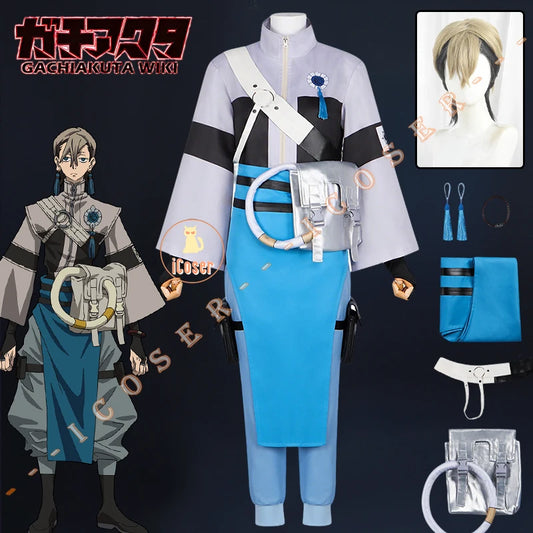 Anime Gachiakuta Zanka Nijiku Cosplay Costume Wig Uniform Earrings Akuta Cleaners Halloween Party for Women Men Role Play Outfit