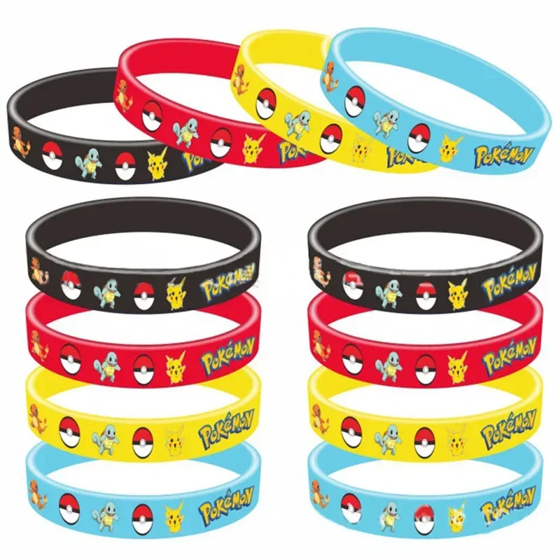 12pcs Pokemon Bracelet Anime Pikachu Charmander Cartoon Silicone Wristband Bracelets Accessoires Birthday Toys