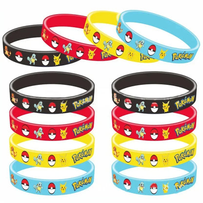 12pcs Pokemon Bracelet Anime Pikachu Charmander Cartoon Silicone Wristband Bracelets Accessoires Birthday Toys