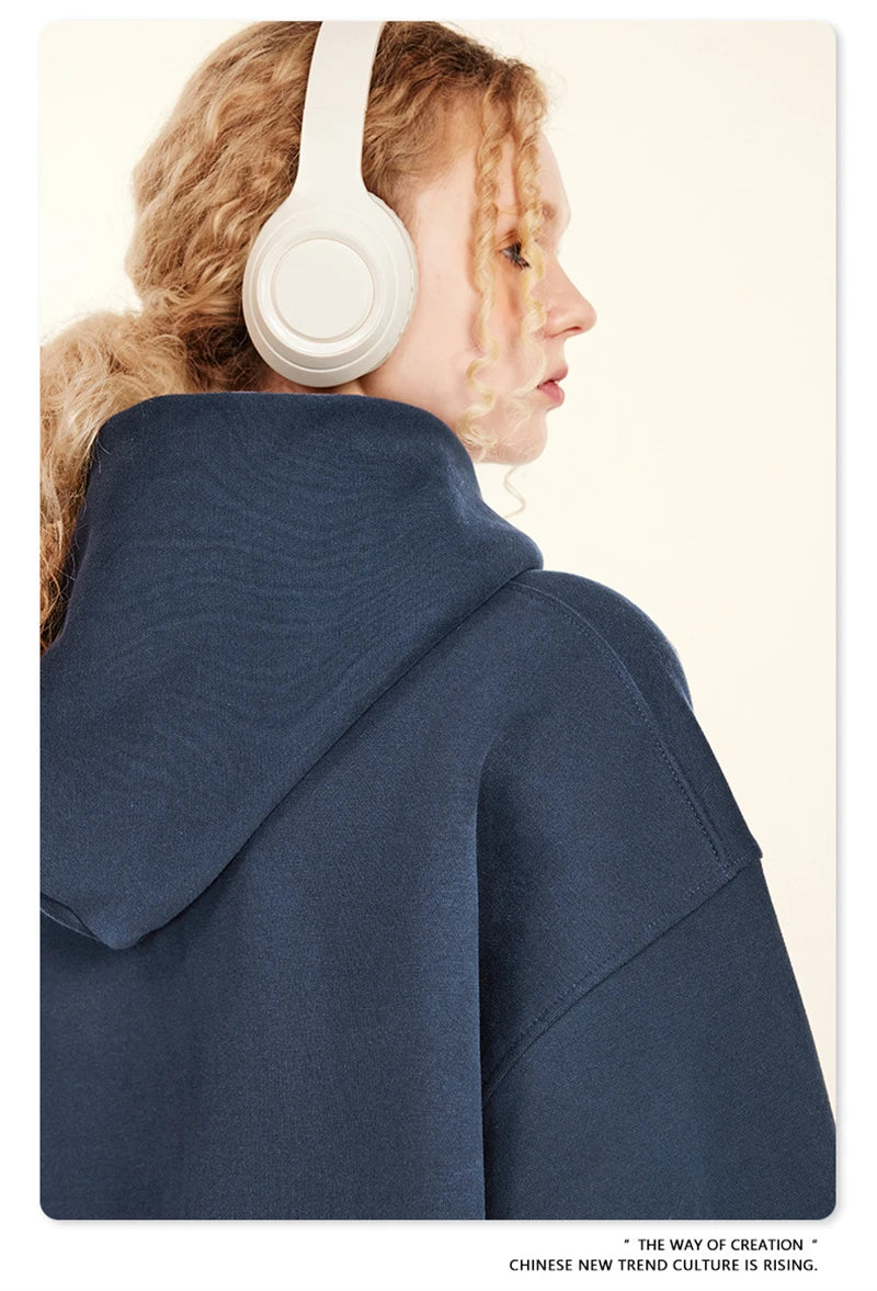 ZODF Fashion Winter Men Warm Zipper Fleece Hoodies Unisex Loose Basic 345gsm Knitted Hooded Hoodie Coats HY0904