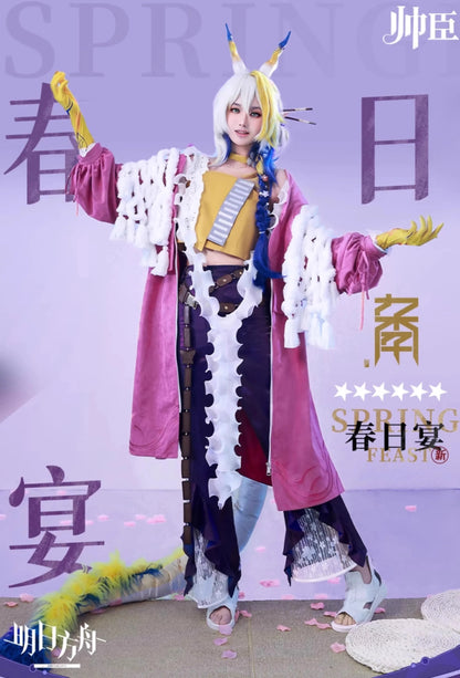 iCoser Arknights Shu Spring Feast Cosplay Costume Wig Uniform Headwear Tail Tianshi Rhodes Island Halloween Party for Women Girl