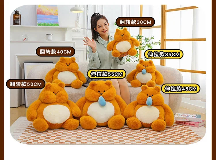 35-45cm Cute Muscle Bear Snot Bear Doll Sitting Posture Pull String Animals Stuffed Toy Soft 24CM Plush Bear Doll Kids Kawaii