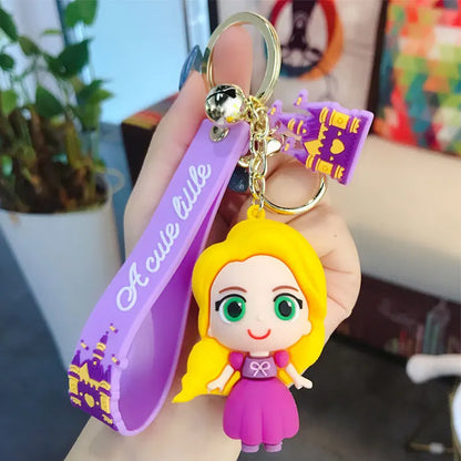 Anime Disney Keychain Cartoon Gummed Girl Mermaid Princess Keyring Cute Snow White Alice Car Key Chain Kits Toys Gift Wholesale