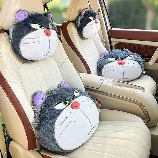Disney Lucifer Cat Headrest Back Cushion For Car Seat Safety Belt Cover Huggable Pillow Stuffed Animal Grey Cat Plushies Gifts