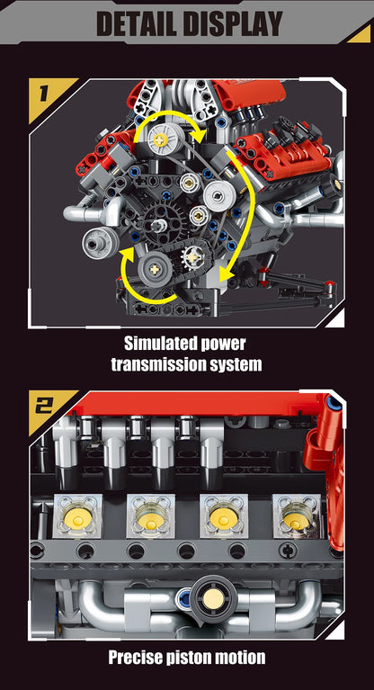 NEW Creative V8 Engine Model Set Building Block Technical Cars With LED Light Assembly Bricks Toys Decor Kids Christmas Gifts