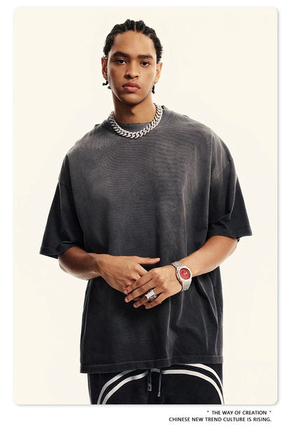 ZODF 2024 Summer Men Washed Gradient T-Shirts Unisex Women Distressed 250gsm Cotton T Shirt Brand Tees Streetwears HY0814