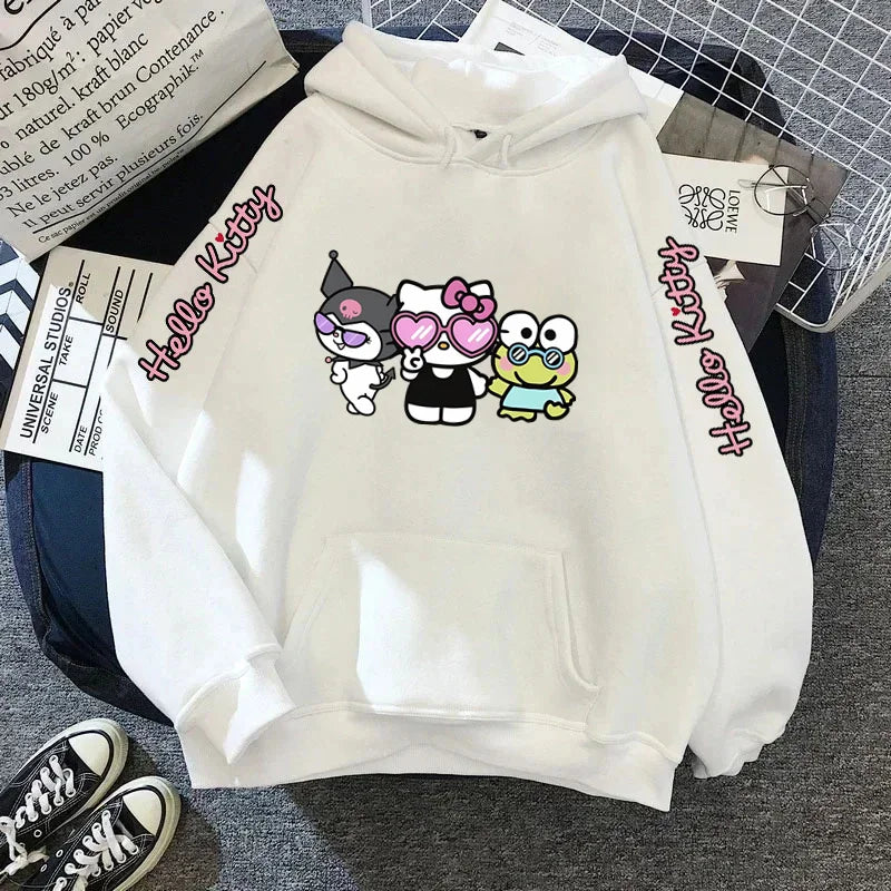 Women's Sportswear Sanrio Japan Harajuku Hello Kitty Tops Cute Clothes Pattern Hoodie Winter Long Sleeve Jacket Women Winter