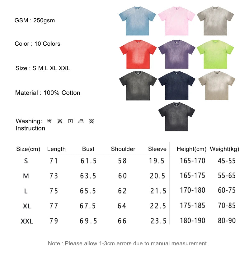ZODF 2024 Summer Men Washed Gradient T-Shirts Unisex Women Distressed 250gsm Cotton T Shirt Brand Tees Streetwears HY0814