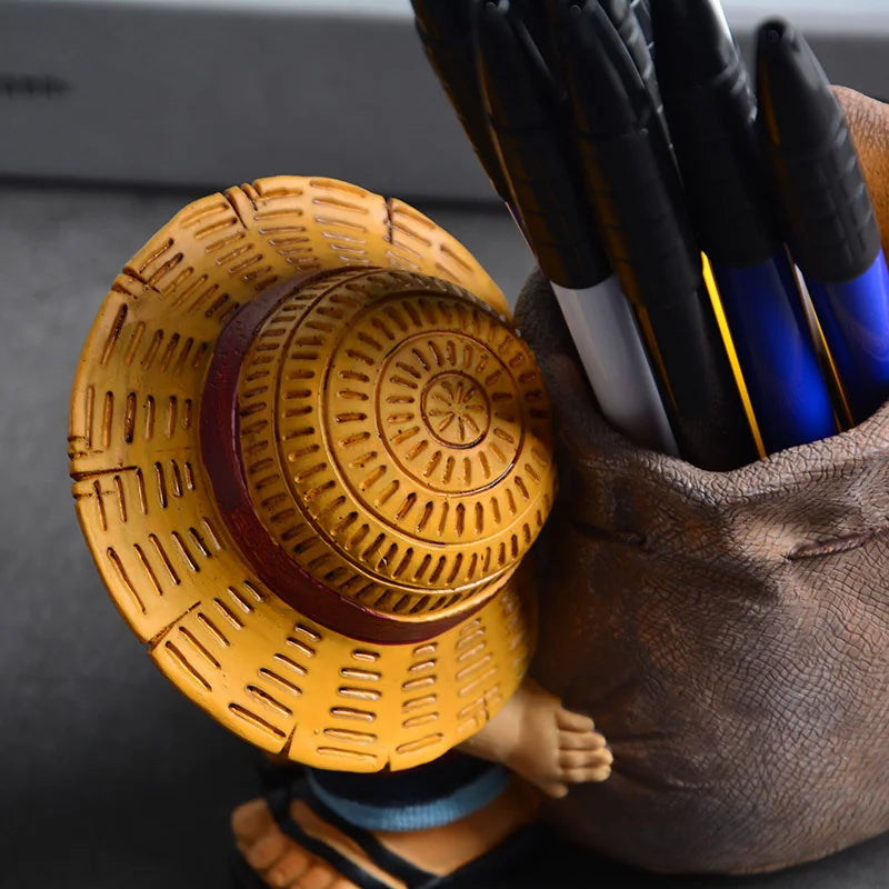 Anime One Piece Luffy Resin Office Pen Holders Collectible Monkey D Luffy 10cm Desk Pencil Pot Holder Action Figure Office Use