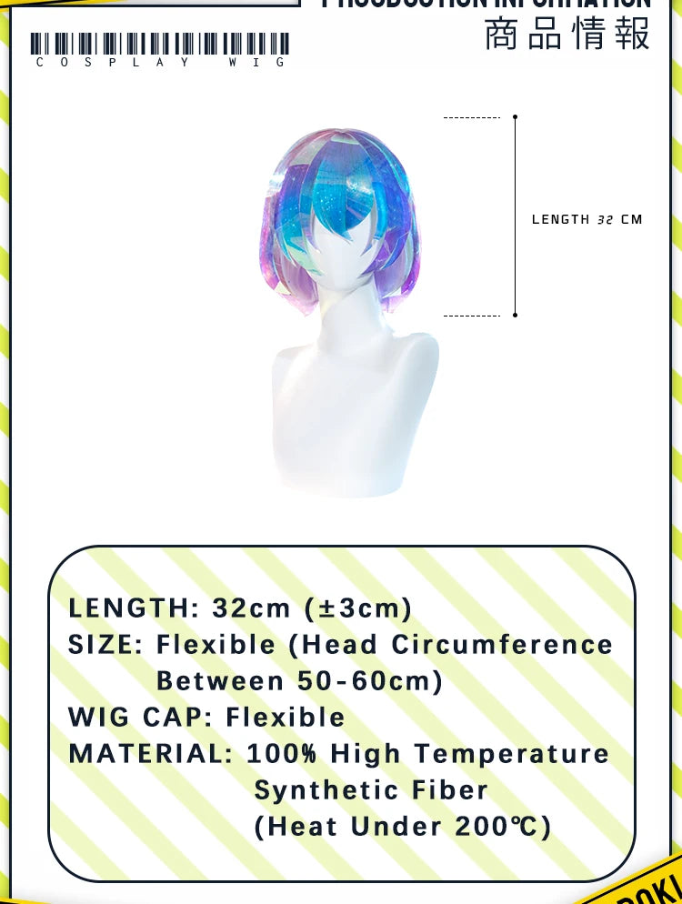 IN STOCK Diamond Wig Anime Land of the Lustrous DokiDoki Women 32cm Short Rainbow Gradient Heat Resistant Hair Free Wig Cap